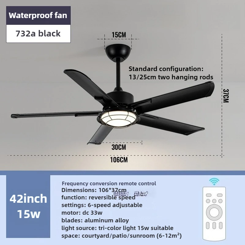 מאוורר תקרה עמיד למים עם תאורה לפטיו חיצוני ומרפסת סגנון אמריקאי מאוורר תקרה חיצוני