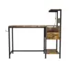 Computer Desk with LED Lights, Gaming Desk with Reversible Shelves and Charging Station, Rustic Brown 6