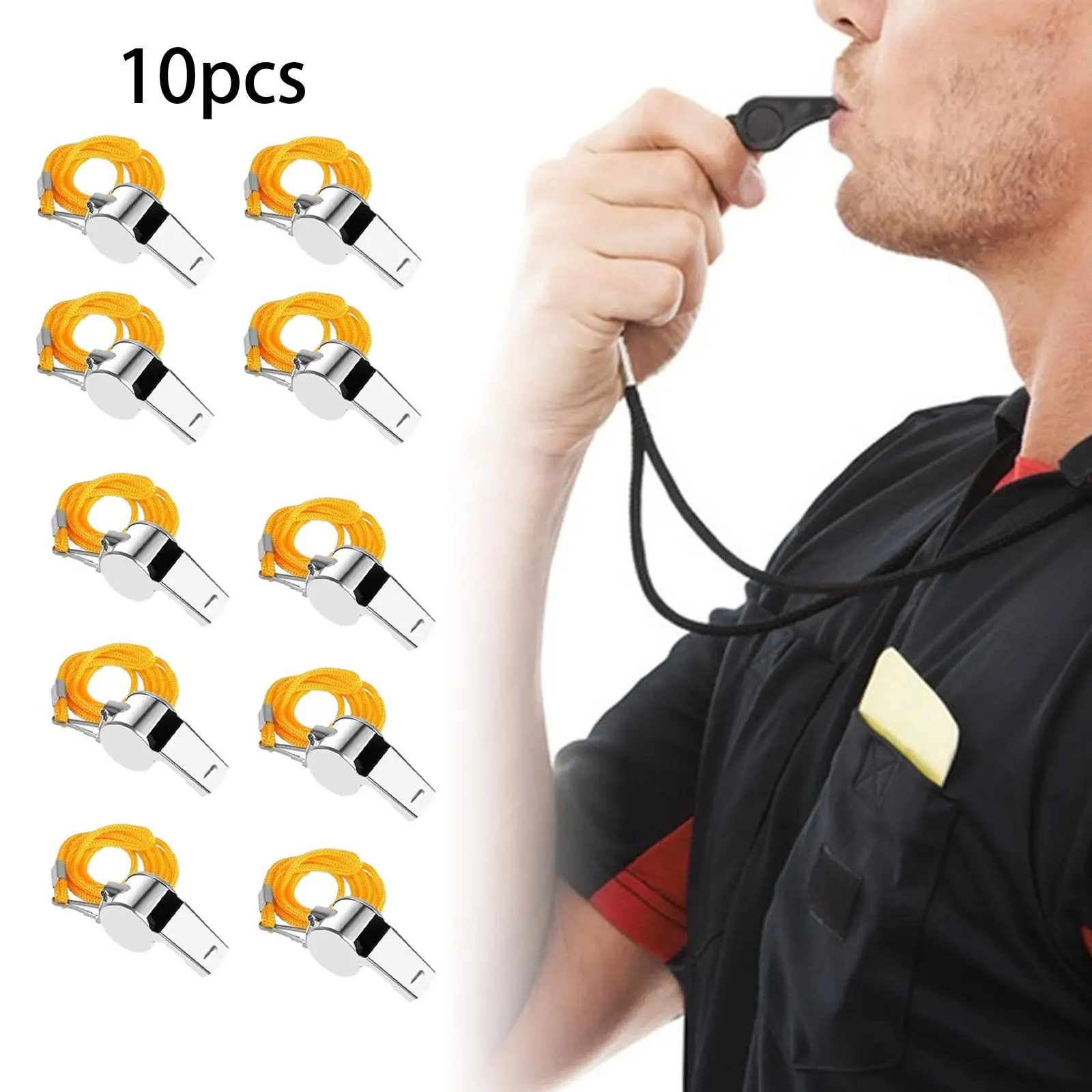 

10Pcs Sports Whistles with Lanyard Referee Whistle Loud Sound Professional Metal Whistle for Volleyball Basketball Outdoor