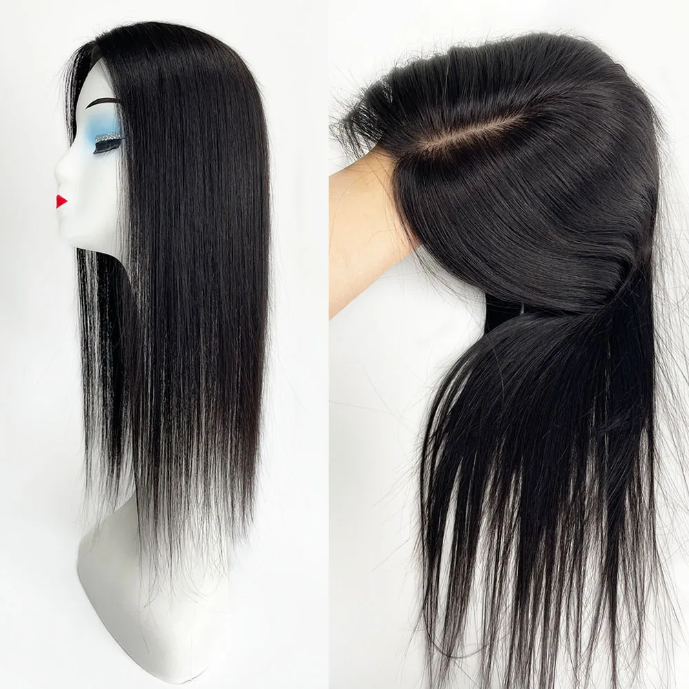 Topper per capelli in PU con base in seta 13x15cm, annodato a mano, più leggero e sottile, senza nodi, con clip, in vero capello umano Remy - immagine 5