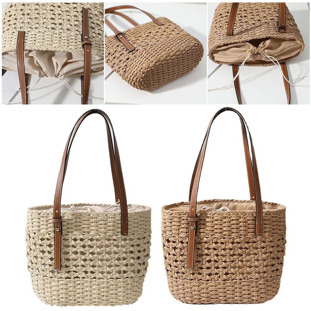 

New Casual Large Capacity Straw Shopping Bag Big Basket Satchel Bohemian Hollow Rattan Women Shoulder Bags Knitted Handbag