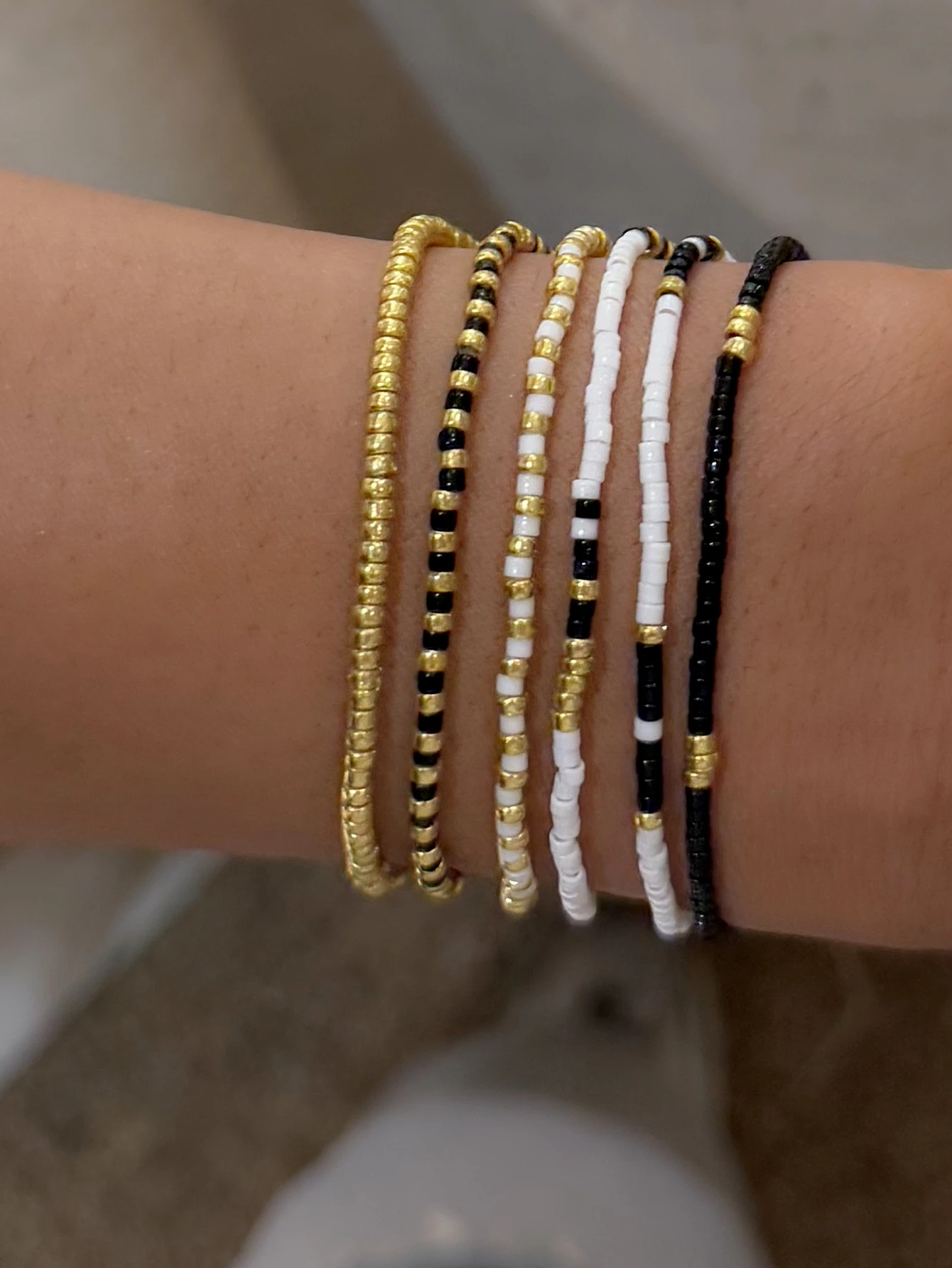 6PCS Simple Handmade Glass Bead Bracelet Set for Women