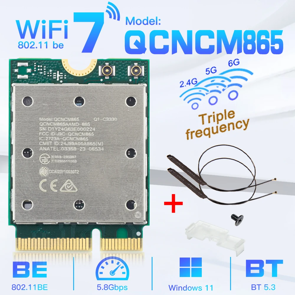 fenvi Wifi 7 QCNCM865 M.2 네트워크 카드 Bluetooth 5.3 최대 5.8Gbps Wifi 6E Wlan 무선  어댑터보다 Win 11Wu 전용 - AliExpress