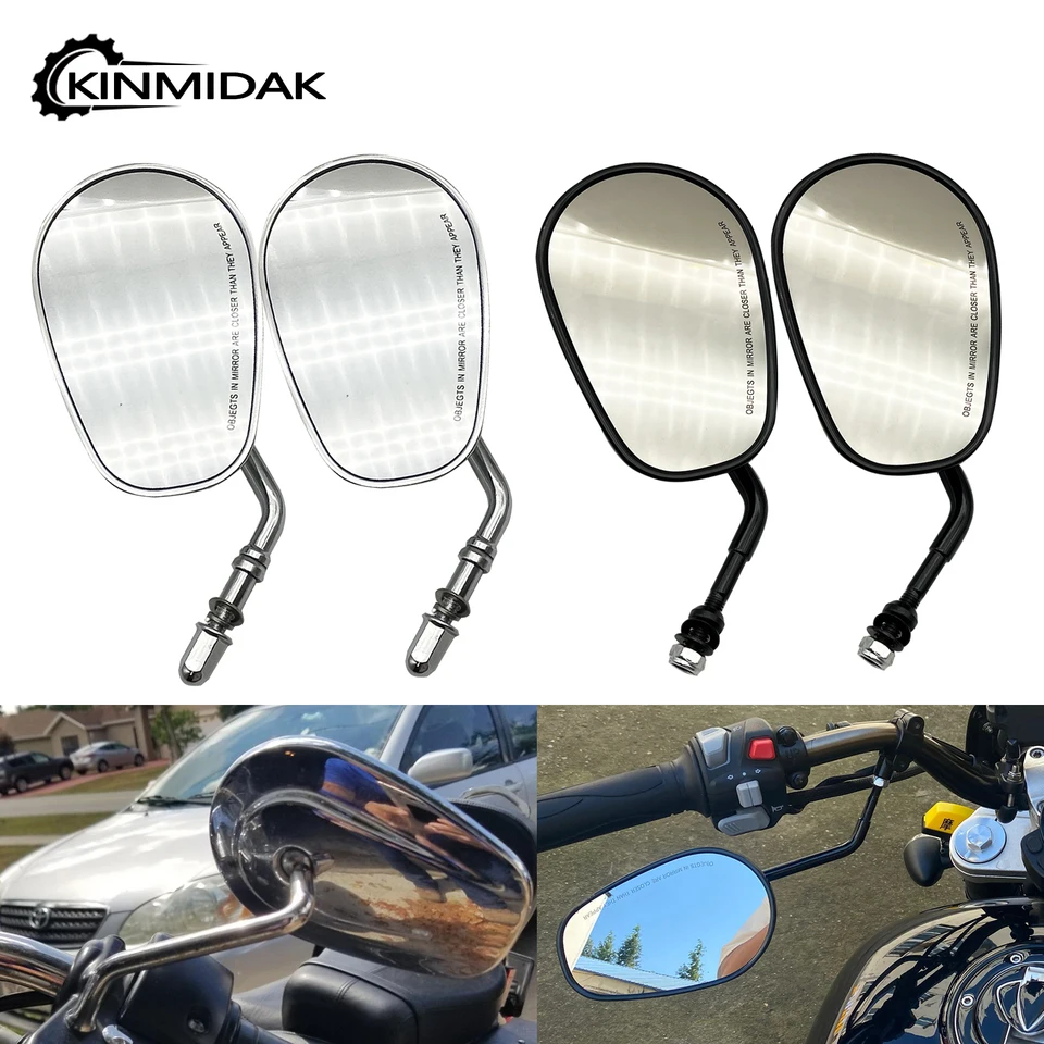 KEEPDSGN Chrome Oval Motorcycle Rearview Mirror – Fit Harley FLSTC Heritage Softail & Universal