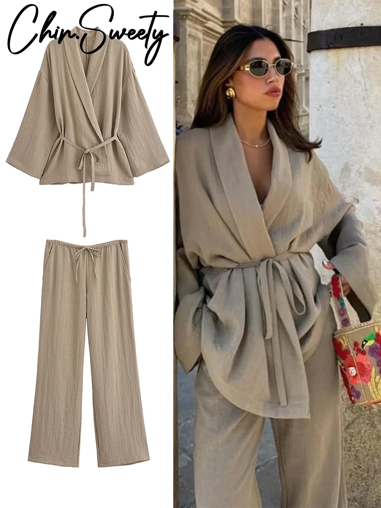 كارديجان كيمونو نسائي أحادي اللون وبناطيل ، برباط ، بلوزة برقبة على شكل حرف V ، بنطلون مستقيم ، موضة الربيع ، أزياء الصيف ، سيدتى ، بانتين ، 1 كارديجان كيمونو نسائي أحادي اللون وبناطيل ، برباط ، بلوزة برقبة على شكل حرف V ، بنطلون مستقيم ، موضة الربيع ، أزياء الصيف ، سيدتى ، بانتين ، 1
