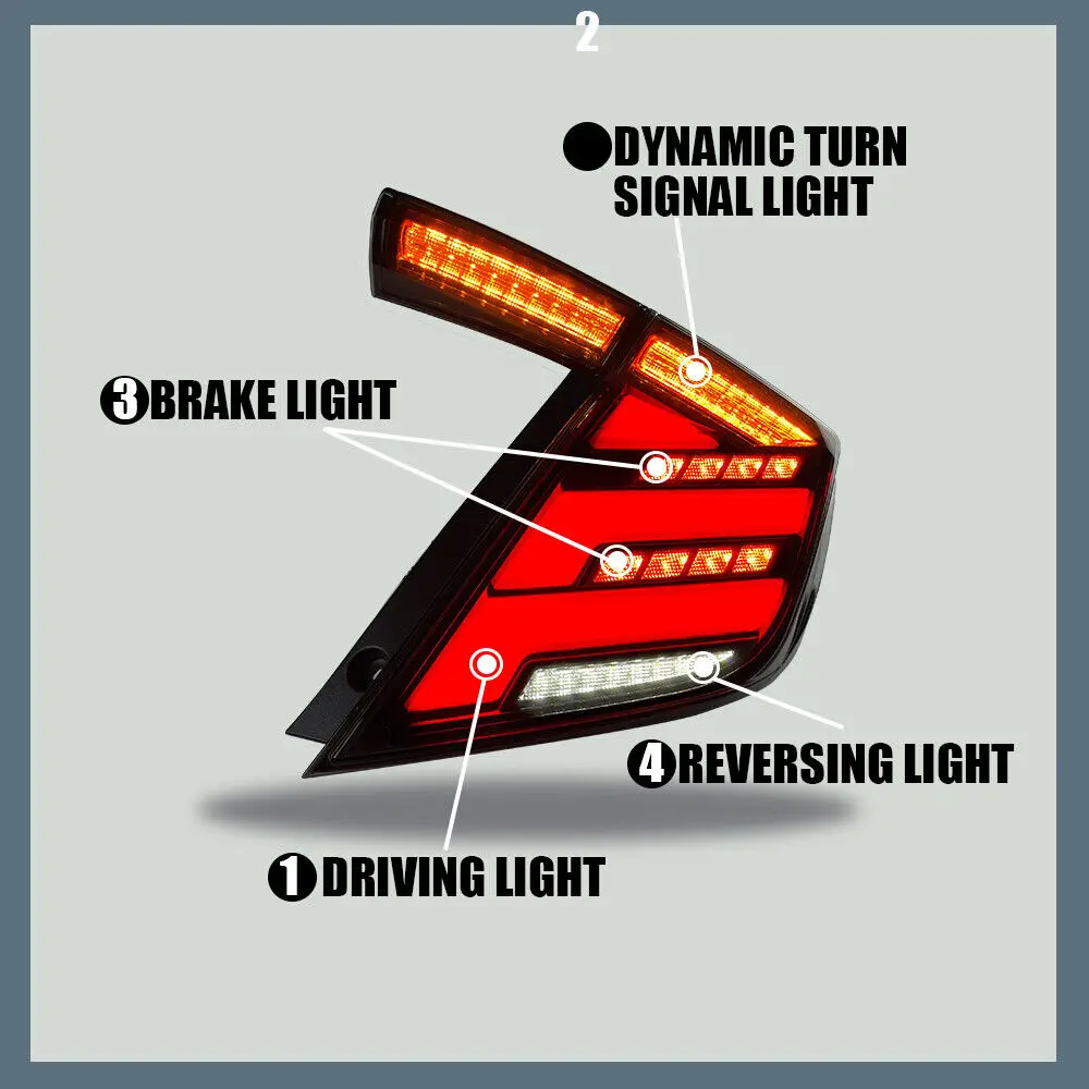Car Led Tail Lights for HONDA CIVIC HATCHBACK FK7 FK8 TYPE-R 2016-2020 ...