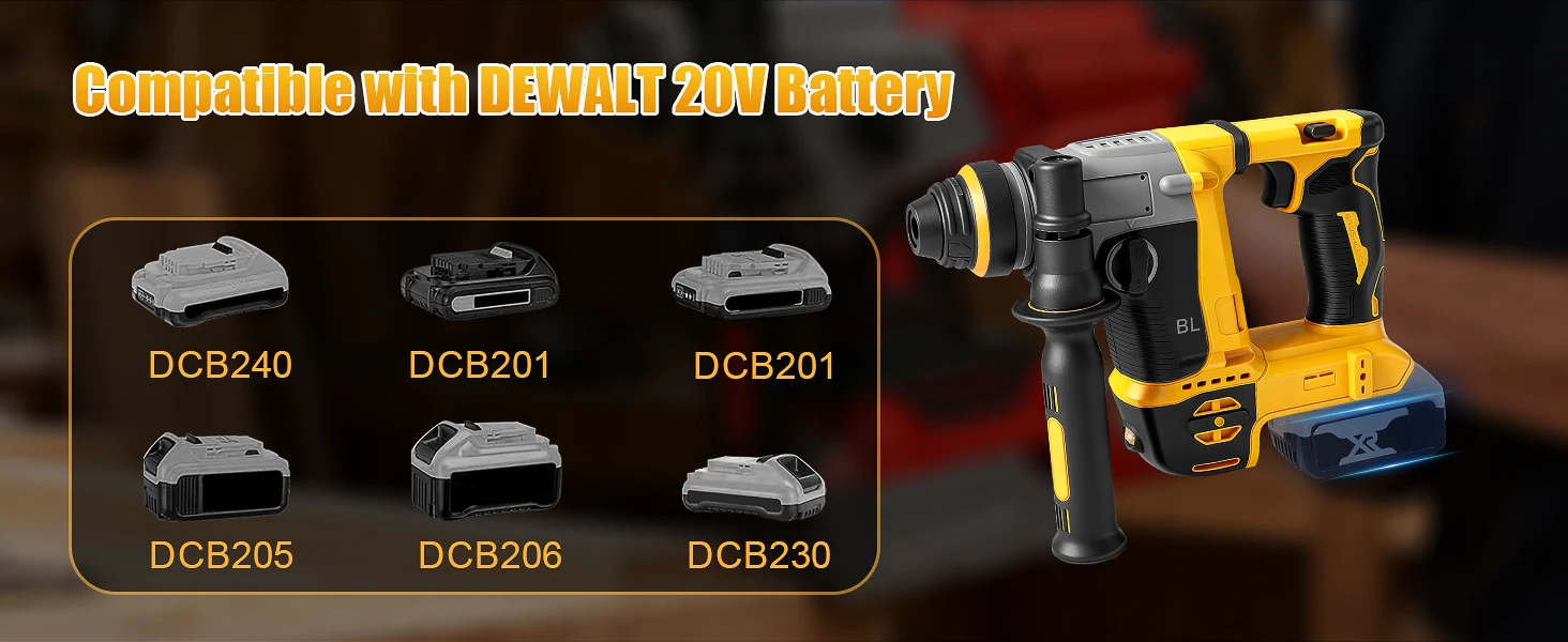 2 Modes SDS Metal Concrete Breaker Jackhammer Tools For DeWALT 20V Battery Brush