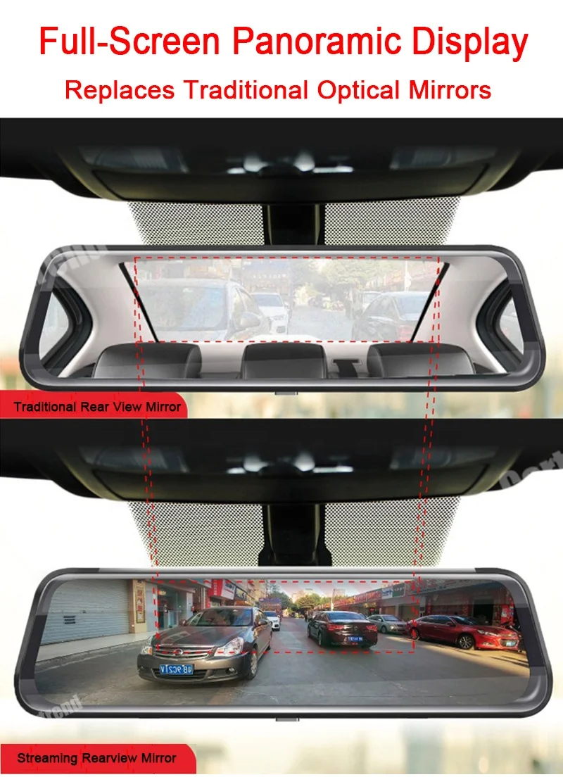 

2022 Hot Selling 2K FULL HD Dual Lens Mirror Dash Cam Car DVR Wireless Carplay Interface Android Auto Rearview Driving Recorder
