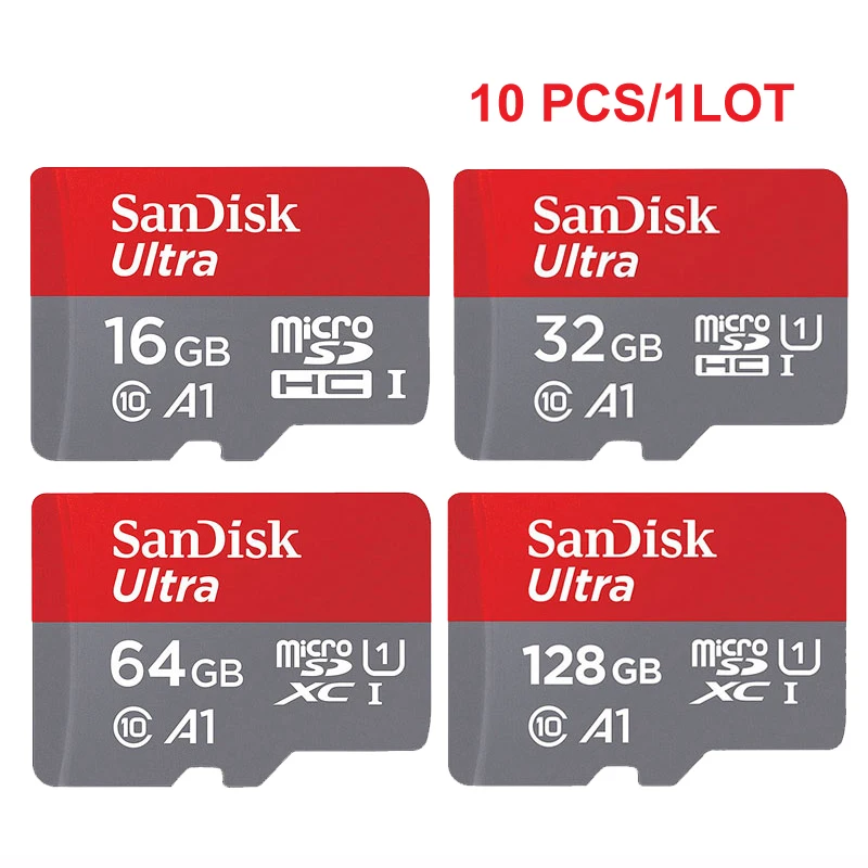 10 Pz/Lotto Sandisk Micro Sd Card 512Gb 256Gb 128Gb 64G Scheda Di Memoria Microsdxc 32Gb 16Gb Microsdhc Class10 U1 Per Tablet/Smartphone