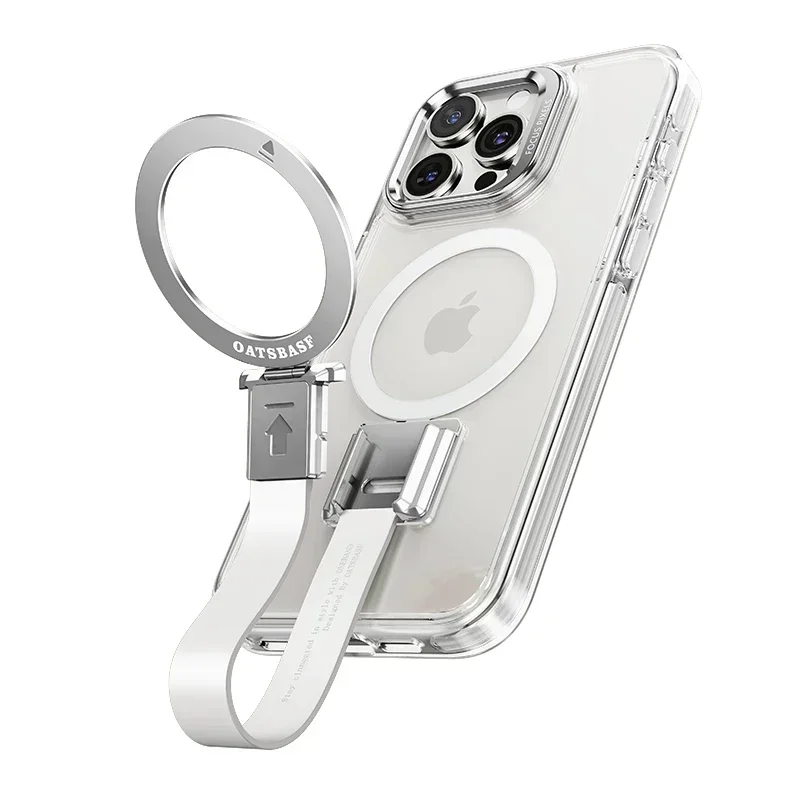 Transparent Phone Case with Silicone Lanyard and Magnetic 360° Rotatable Stand
