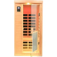1 Person Low EMF Infrared Sauna, Hemlock Wooden Far Infrared Sauna for Home, 1460W with Bluetooth Speakers, LED Reading Lamp 1