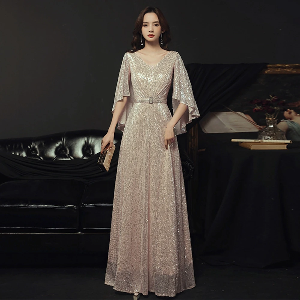 Prom Dresses V-Neck Floor-Length Dresses Woman Party Night A-LINE Prom Dress Sequin Evening women prom dresses