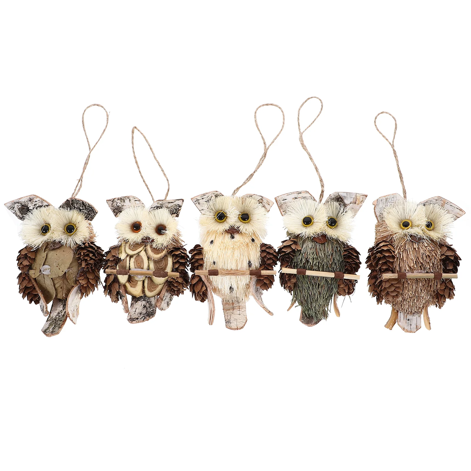

5 Pcs Owl Sculpture Hanging Decor Crafts Small Handicraft Exquisite Ornament Cattail Grass Garden Christmas Ornaments
