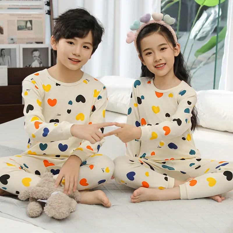 Baby Kids Pajamas Sets Cotton Boys Sleepwear Suit Winter Girls Pajamas Cartoon Cat Pijamas T-shirt+Pants 2pcs Children Clothing