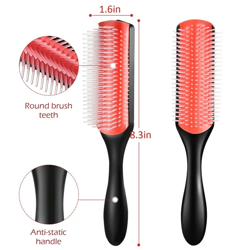 9-Row Detangling Hair Brush Denman Detangler Hairbrush Scalp Massager Straight Wet Comb for Women Men Salon Curly hair brush 6