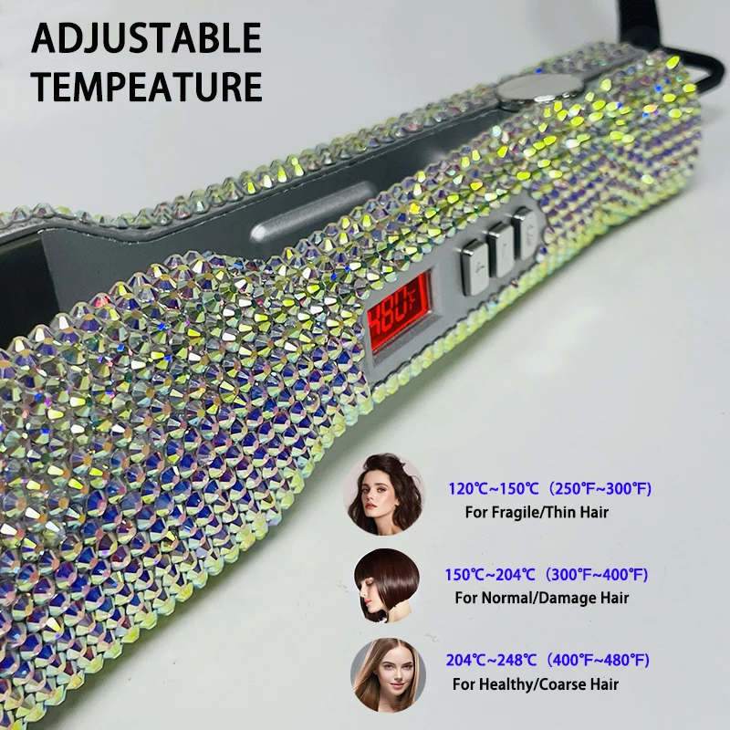 Hair Straightener Flat Iron With Rhinestones 2 Inch Titanium Straightener Iron with LCD Display Fast Heating Plancha de Cabello 3