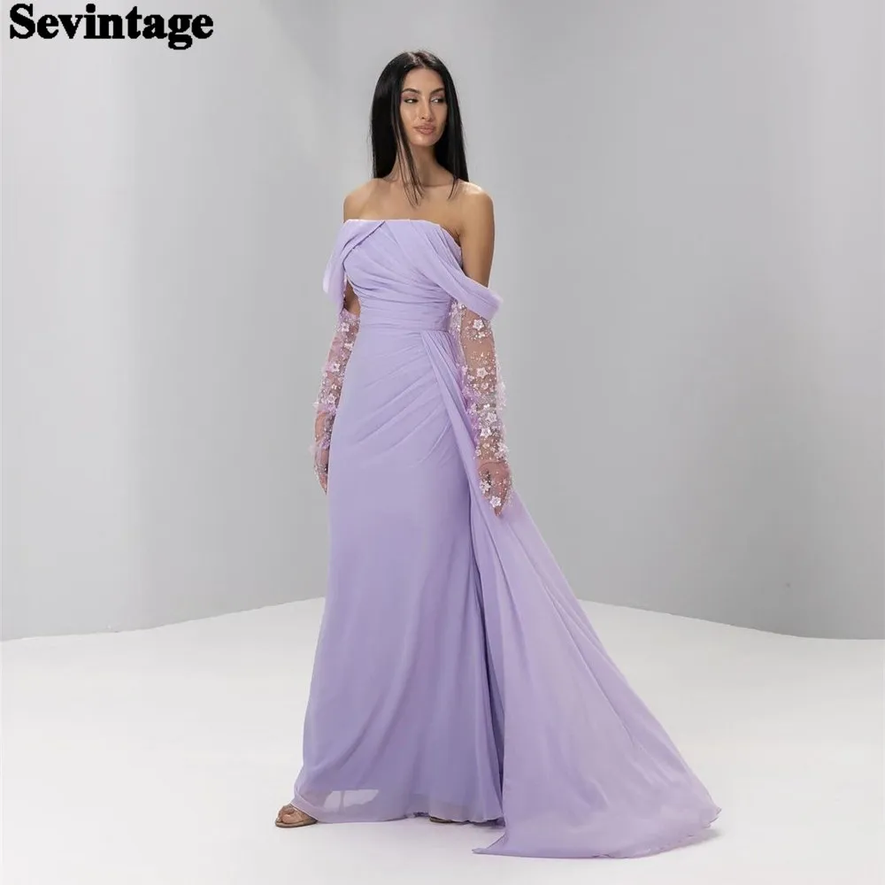 

Sevintage Elegant Lavender Mermaid Prom Dress Chiffon Strapless Off The Shoulder Floor Length Evening Dress vestido de gala 2024