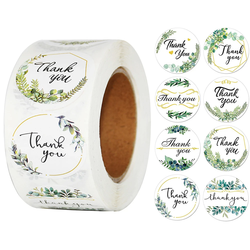 

50-500pcs Green Leaves Thank You Stickers 1inch Sealing Label Sticker for Wedding DIY Gift Decoration Business Packing Stickers