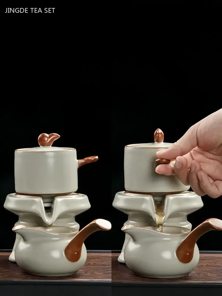 Ru Kiln Automatic Filter Teaware Set Chinese Home Beauty Tea Infuser Rotary Tea Filter Traditional Ceramic Tea Pot and Cup Set