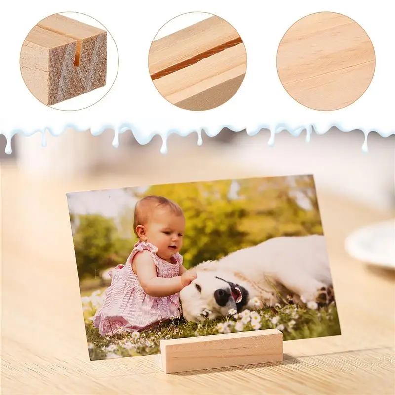 10Pcs Wooden Display Stand PostPicture Frame Holder Wood Sign Holder Wood Stand for Display School Meeting Home Supplies