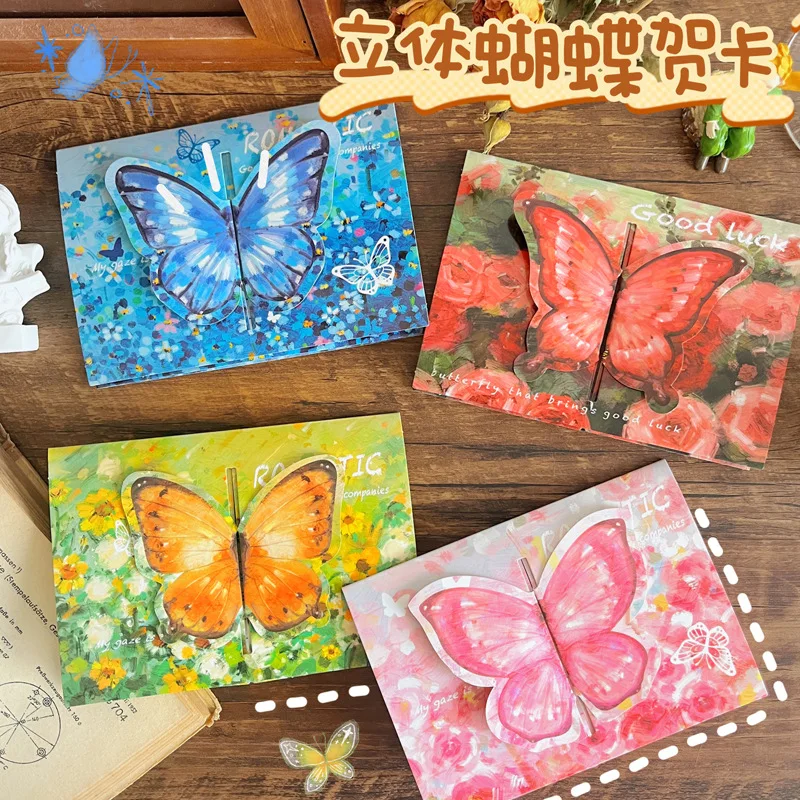 4pcs 3D Butterfly Card Pop-Up Greeting Cards Marry Christmas Greeting Card Kids Gift Memorial Day Cards Birthday