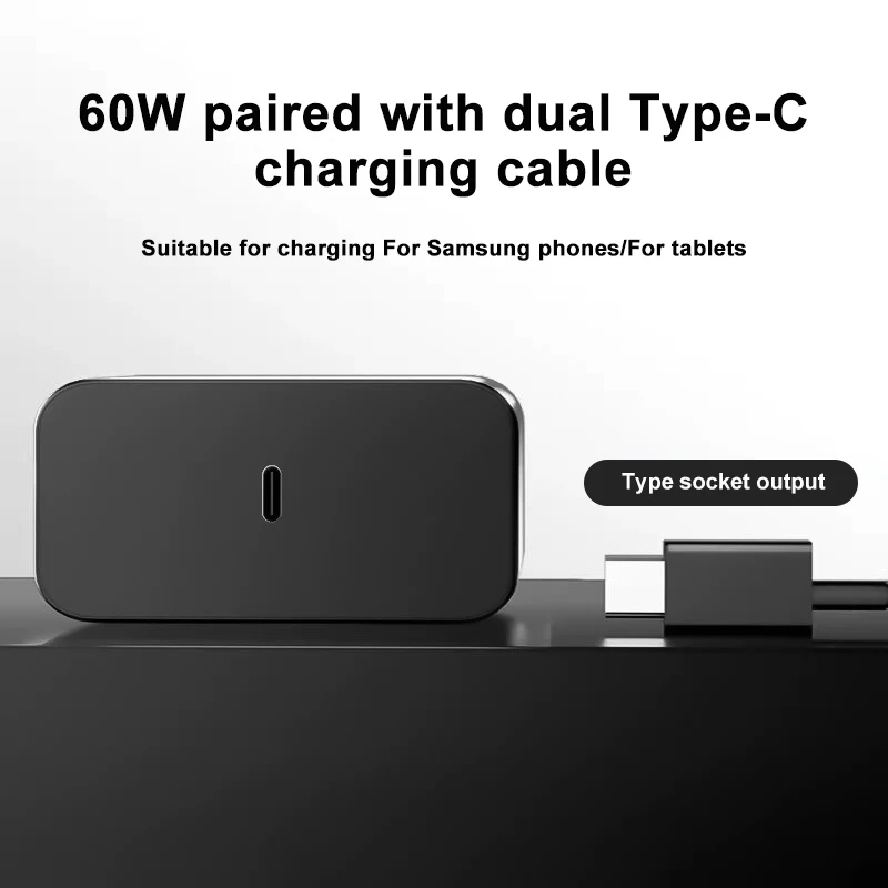 High-Power 60W PD Charger with EU Plug and 5A Type-C Cable
