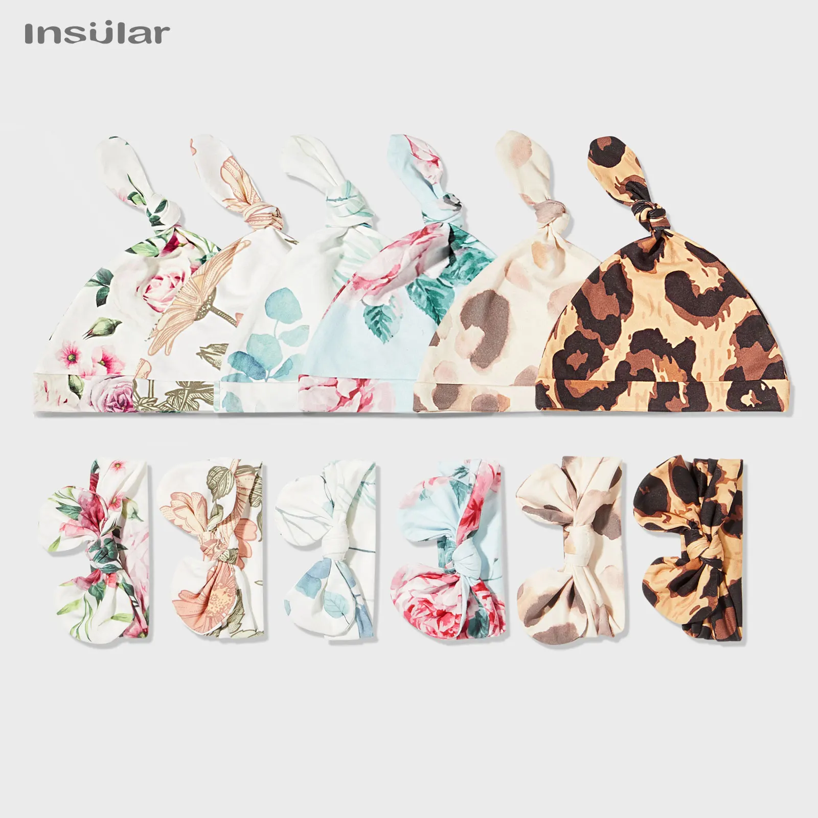 Insular 3pc Newborn Printed Scarf Fetal Cap Hair Band Baby Printed Scarf Baby Swaddling Towel Set Baby Wrapping Swaddle Blanket 2