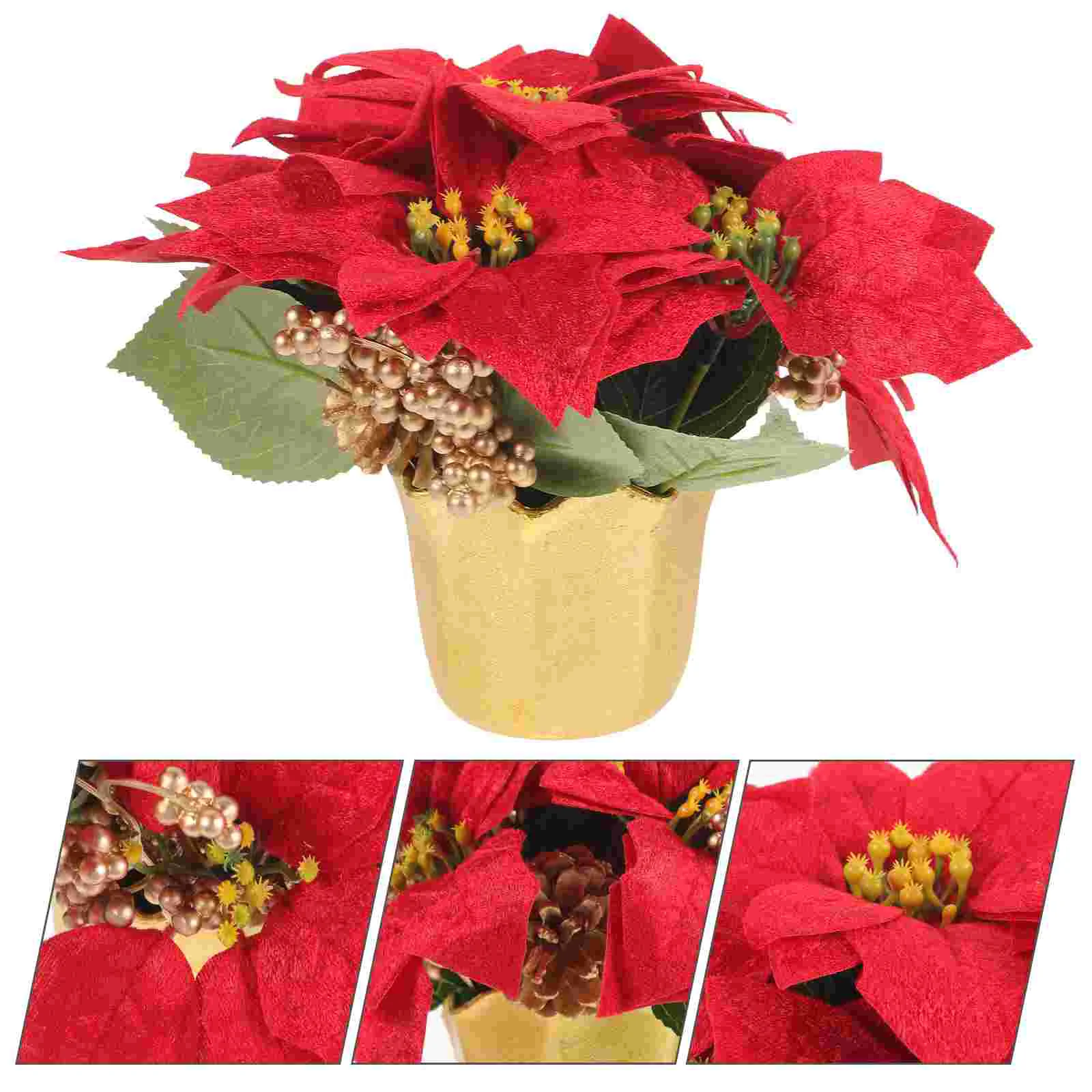 

Рождественское растение Пуансетии, искусственные цветы, сосновые ягоды, рождественское оформление для сада, камина, подарок