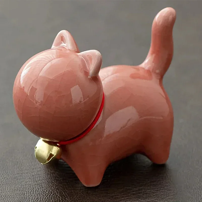 Tea Pet Ornaments Cute Bell Little Cat Tea Pet Ornament Ceramics Crafts Desktop Decoration Cat Sculptures and Statues