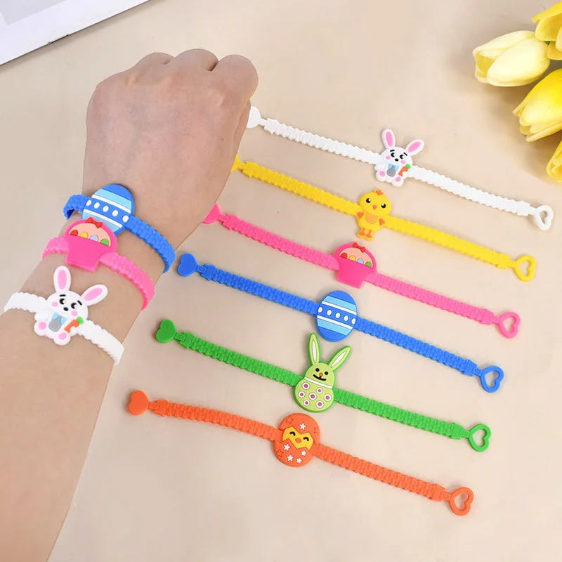 Easter Rabbit Eggs Wristband Silicone Ring Keychains Kids Happy Easter Birthday Party Gift Favors Goodie Bag Basket Filler Toys