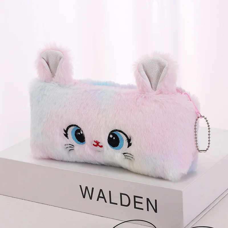 Pink kitten plush pen pouch cute stationery storage creative money bag school bag pendant fashion personality pouch