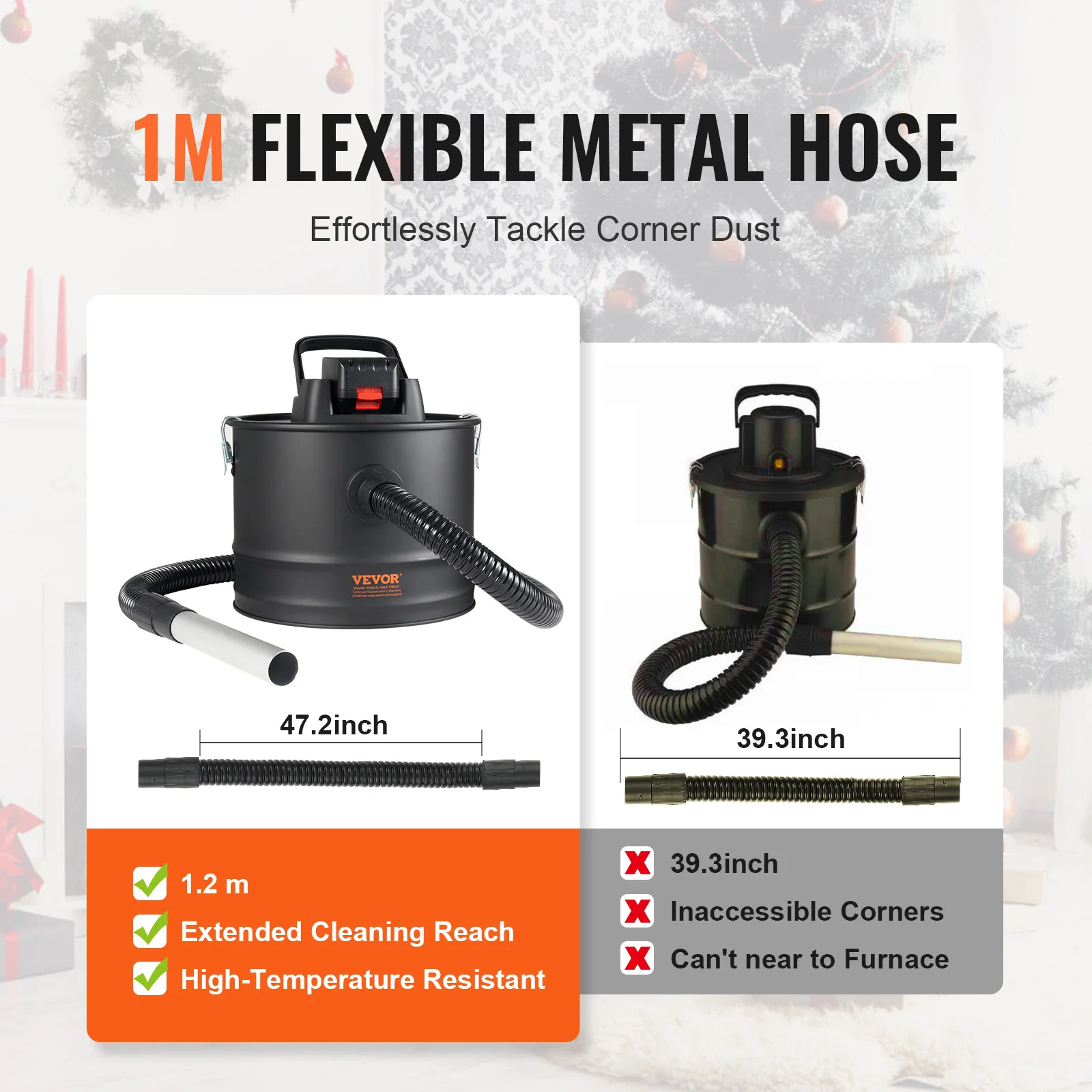 VEVOR Ash Vacuum Cleaner Powerful Suction Fireplace Vacuum with Reverse Suction Power Cable 10 Kpa Max. Vacuum for Fireplaces 5