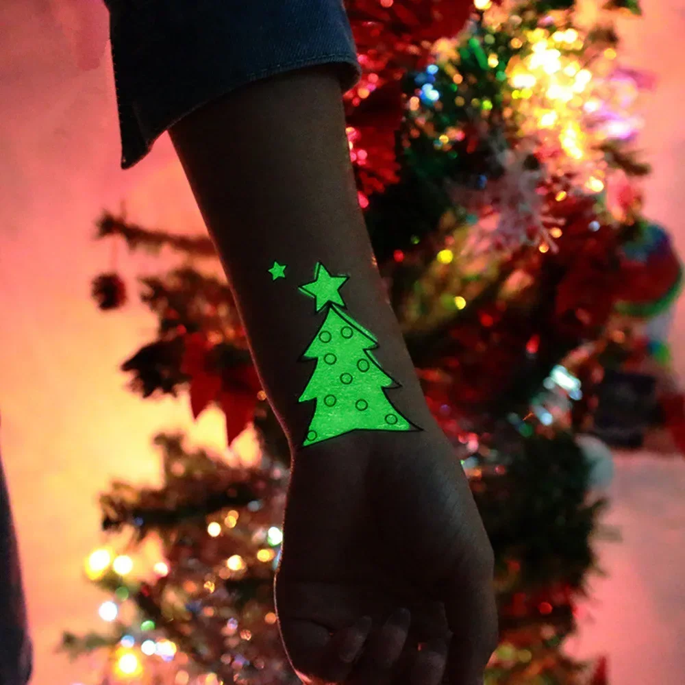 1pcs Christmas Luminous Tattoo sticker Waterproof Arm Body Art Fake Tattoo Sticker for kids men women New Year Santa Home Decor