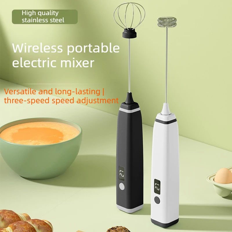 Mini Electric Milk Frother Handheld Home Baking Cream Whisk LED Digital Display Electric Mixer Coffee DIY USB Rechargeable 1