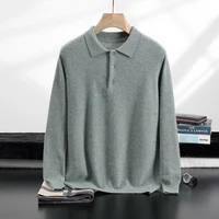 Autumn And Winter New 100% Cashmere Sweater POLO Collar Solid Color Casual Versatile Temperament Fashionable Sweater For Men 1