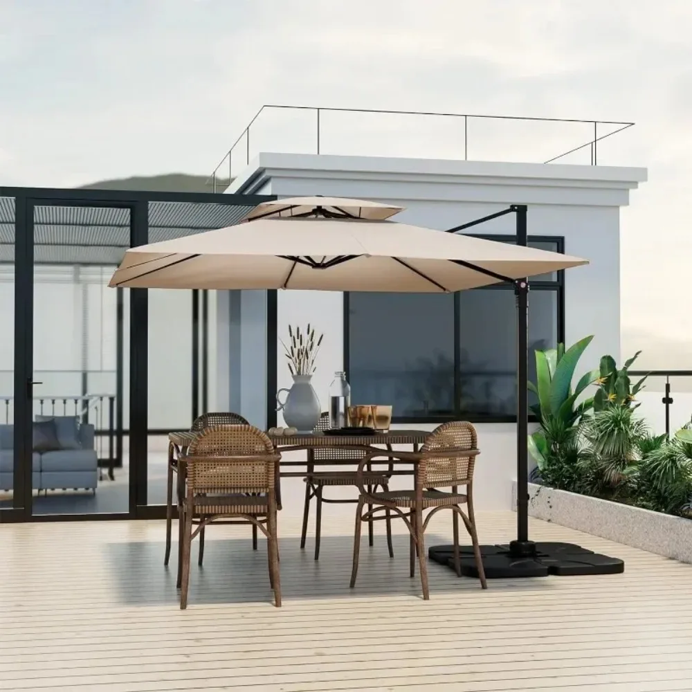 

9.5 FT Cantilever Patio Umbrella, Outdoor Square Offset Umbrella with 360°Rotation,Double Top Heavy Duty Patio Hanging Umbrella