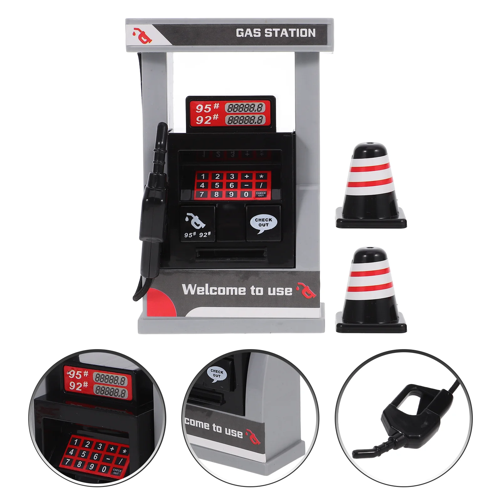 Play House Simulation Gas Station Plus 2 Roadblocks Children's Toys Boy Model Children&rsquo;s Mini Fuel Tiny Air Pump Decorate