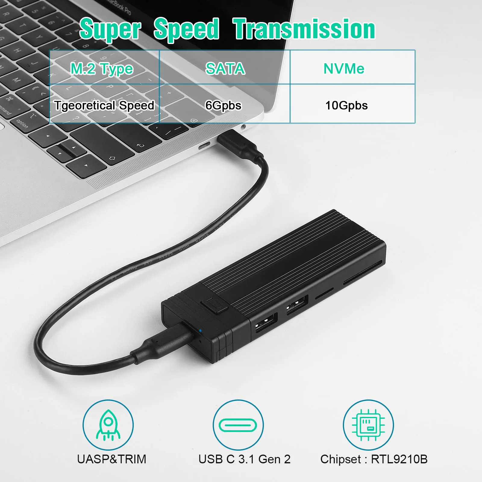 SSD enclosure M2 NVME NGFF 10gbps USB C HUB Type C 3.1 to SD TF USB2.0 splitter dock for desktop laptop adapter