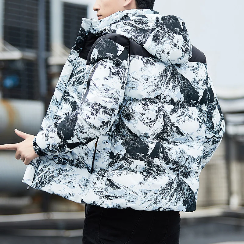 Men Camouflage Floral Parka Jackets Winter Outdoor Sports Windbreaker Down Cotton Jacket with Hood Men Warm Thicken Padded Coat