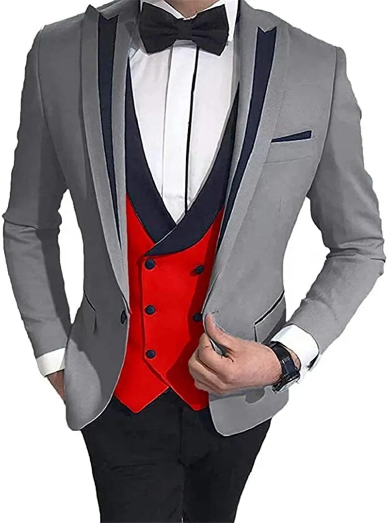 

Casual Men Suits Slim Fit 3 Piece Wedding Prom Tuxedos (Jacket+Vest+Pants) Formal Business Blazer Set