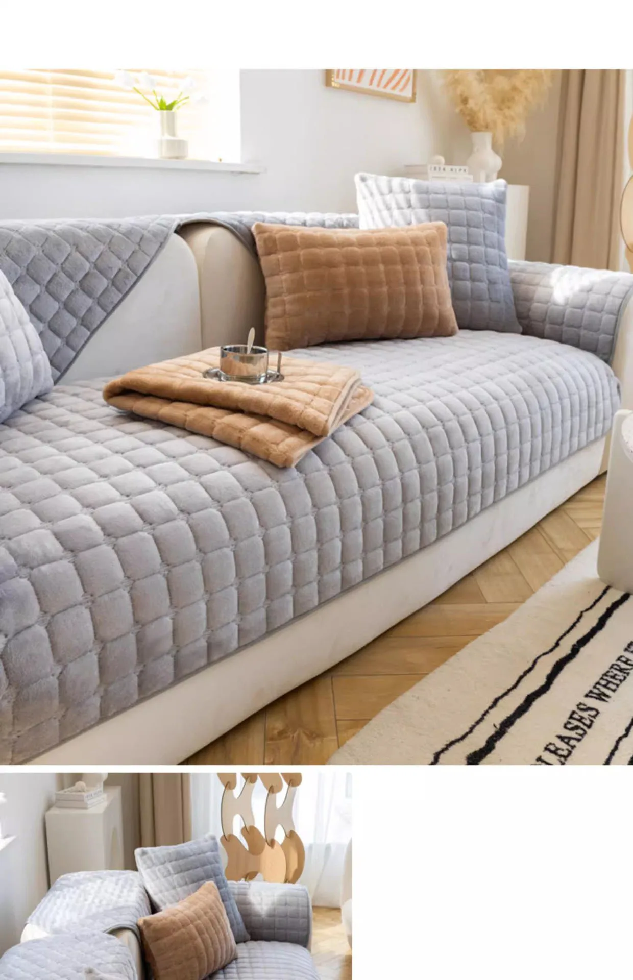 Plush Plaid Sofa Cushion Image 15