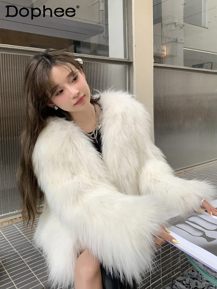 

Thick and Warm Raccoon Fur Double-Sided Women Fur Coat for Women 2023 Winter New Fashionable V-neck Fox Fur Coat Female