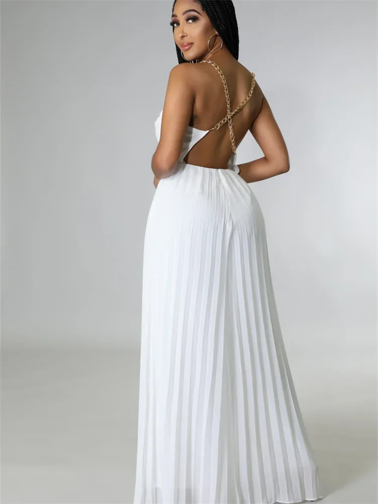 Wmstar Summer Jumpsuits Women Backless Sleeveless High Temperature Pleated Solid Wide Leg Rompers Wholesale Dropshipping 2025