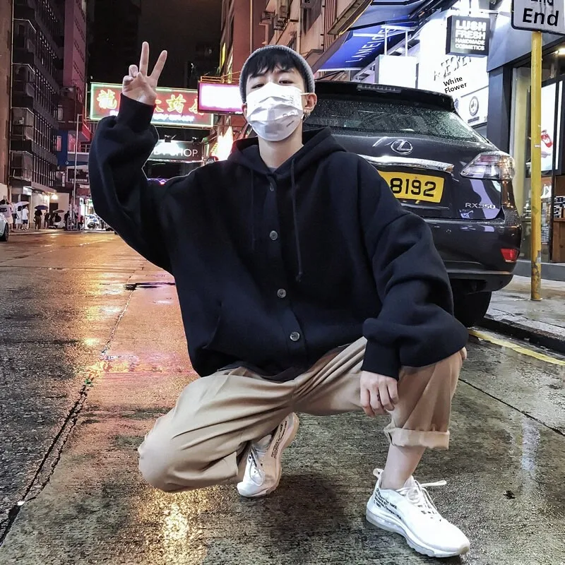 Men's Oversized Hoodie Cardigan Fce Lined Tagged Autumn Winter Faion Brand Hong Kong Sle Loose Fit Youth Casual Wear