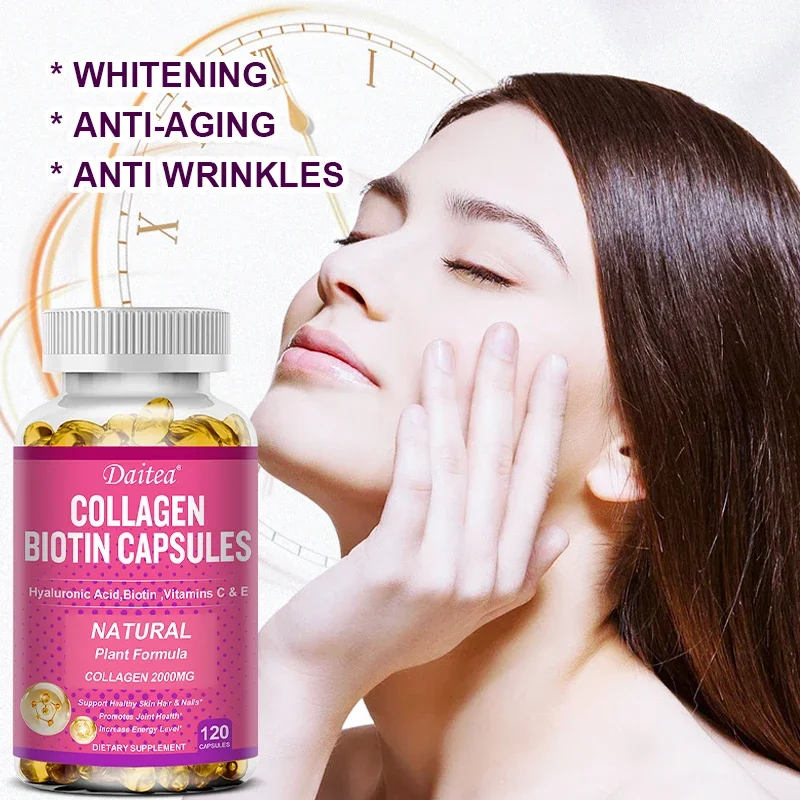 

Daitea Collagen Biotin Supplement - Hyaluronic Acid Biotin Vitamin C E - Hair Skin Nails Energy Vegan Capsules
