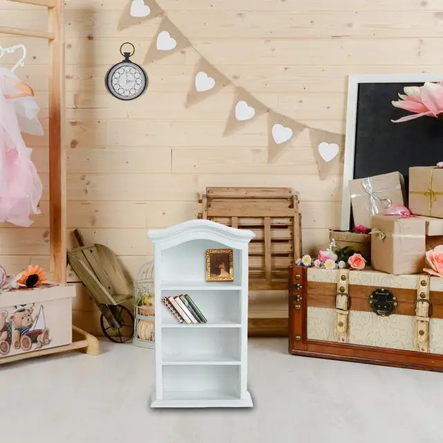 Doll Bookshelf Tiny Bookcase 1:12 Wooden Model Funny Cute Doll House Accessories Miniature Decor For Bedroom Dining Room Living 3