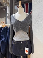 Tricot court à fleurs torsadées pour femmes, en coton, col en v, simple boutonnage, manches longues, Slim, haut court, Vintage Chic, pull Cardigan Y2K 1