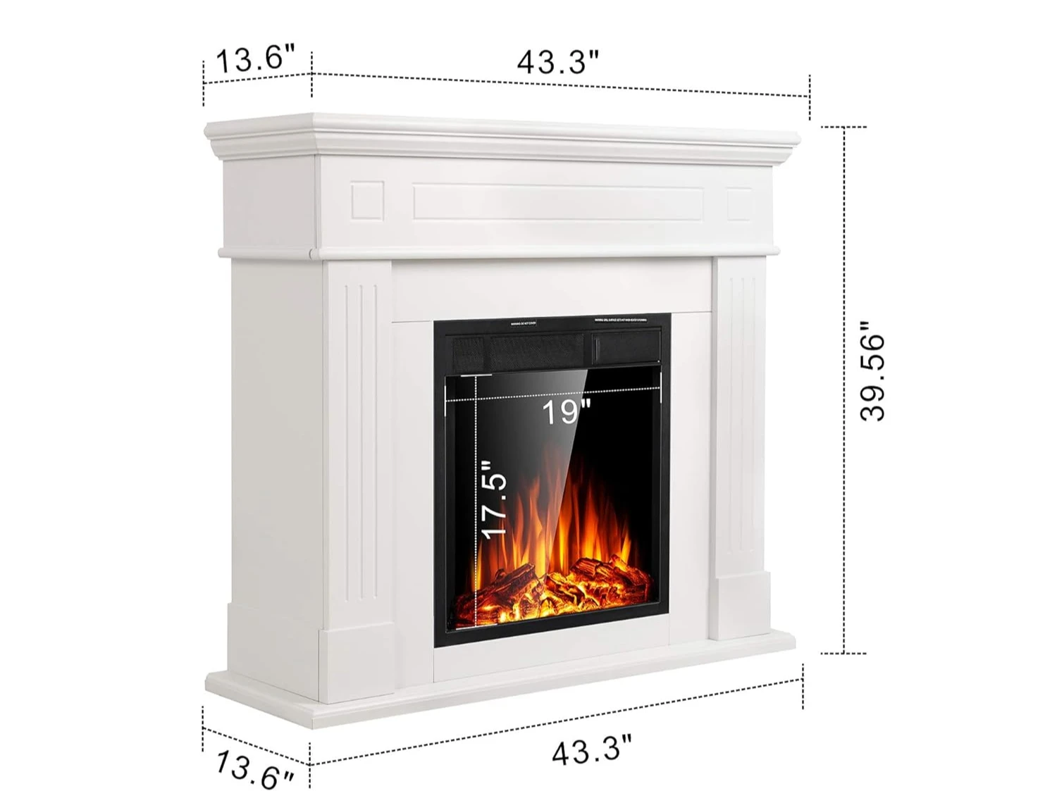 Electric Fireplace Mantel Package Wooden Surround Firebox TV Stand Free Standing  Logs,Adjustable Led Flame,Remote Control,White 6