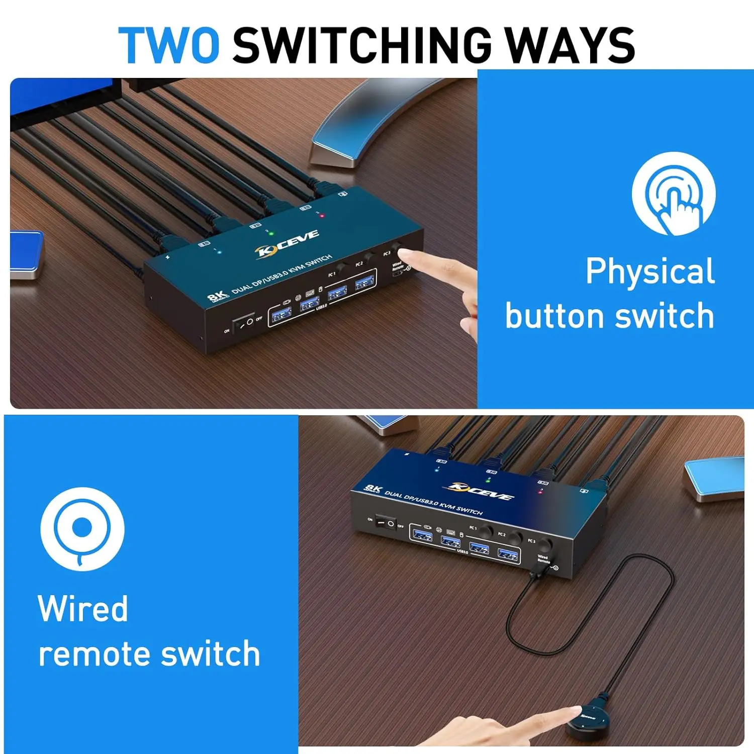   KVM ġ, USB 3.0 ÷ Ʈ, KVM ġ 2 , 3/4 ǻ, 8K @ 30Hz, 4K @ 144Hz, 3/4 ǻ  2 