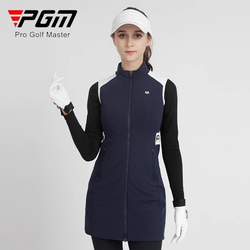 PGM Women Sleeveless Golf Jacket Ladies Waterproof Keep Warm Long Vest Women Padded Cotton Waistcoat Full Zipper Golf Outerwear